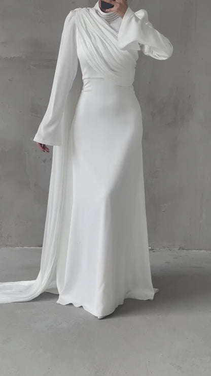 Draped Shoulder Bridal Evening Dress 4988