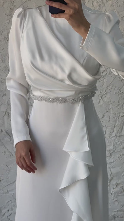 Satin Draped Ruffle Bridal Evening Dress 6666