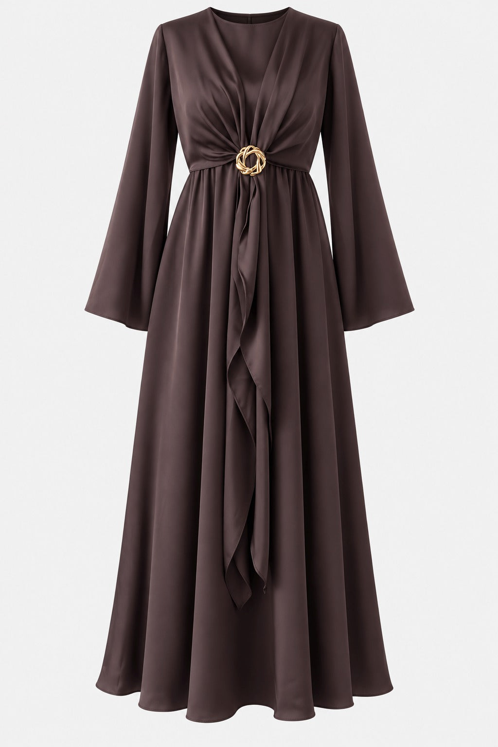 Cascading Knot Satin Maxi Dress