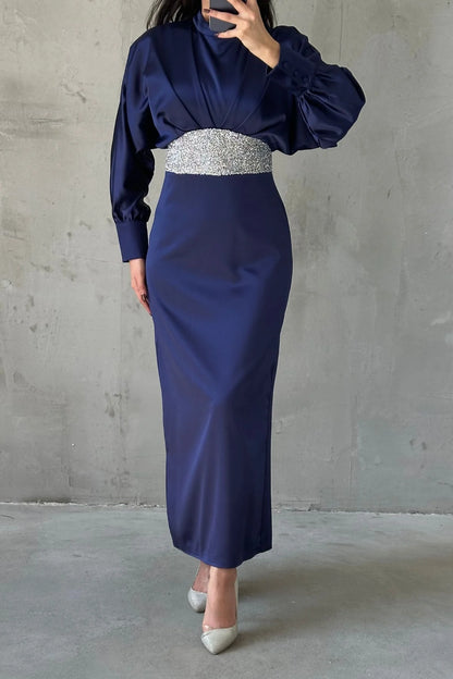 Modern Design Buttoned Satin Evening Dress 4930