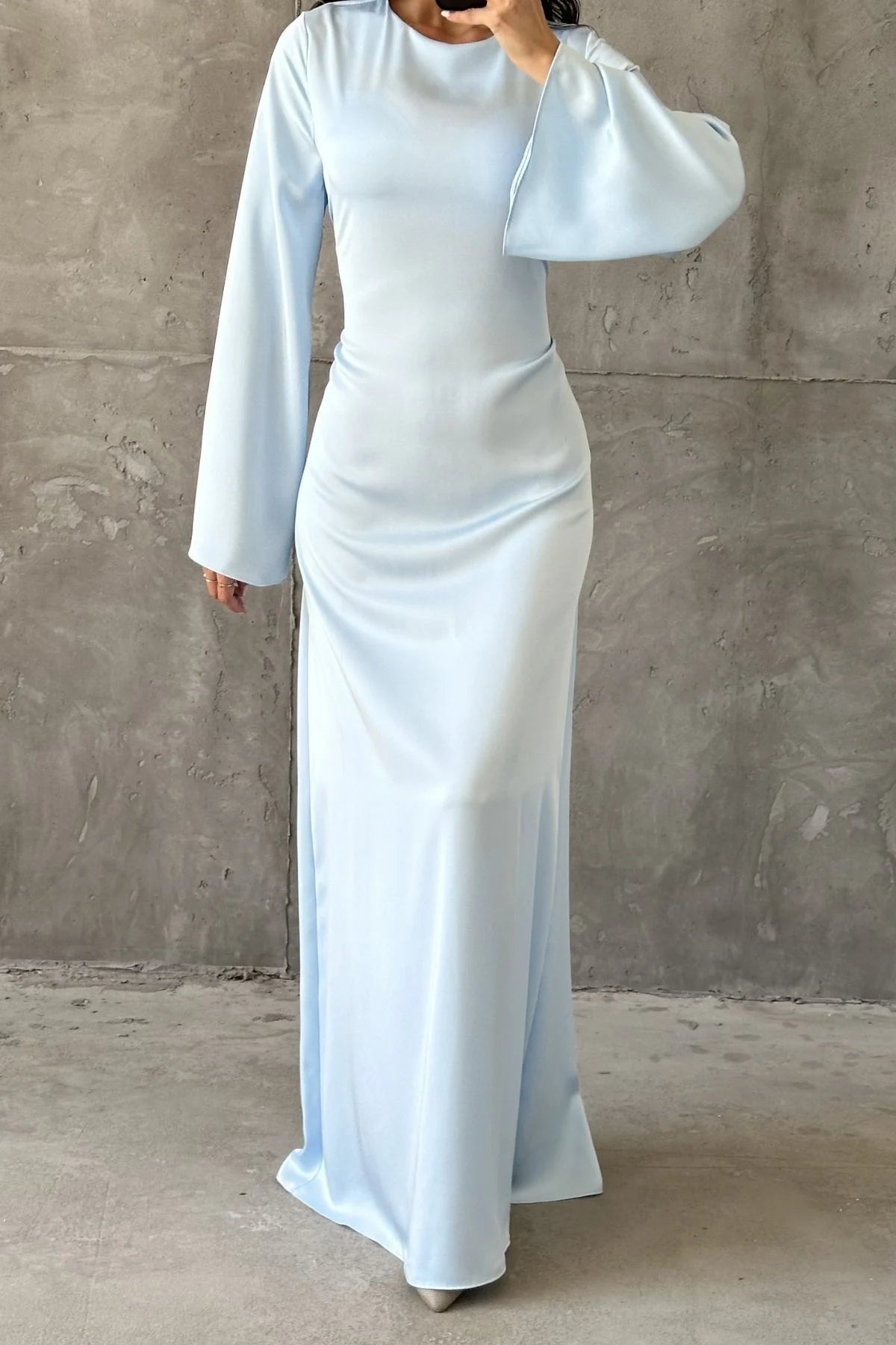 Classic Satin Evening Gown with Back Tie Detail