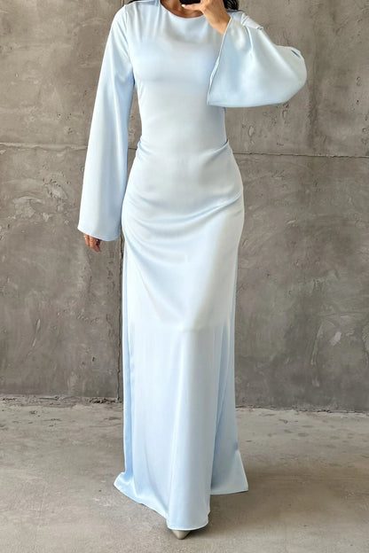 Classic Satin Evening Gown with Back Tie Detail