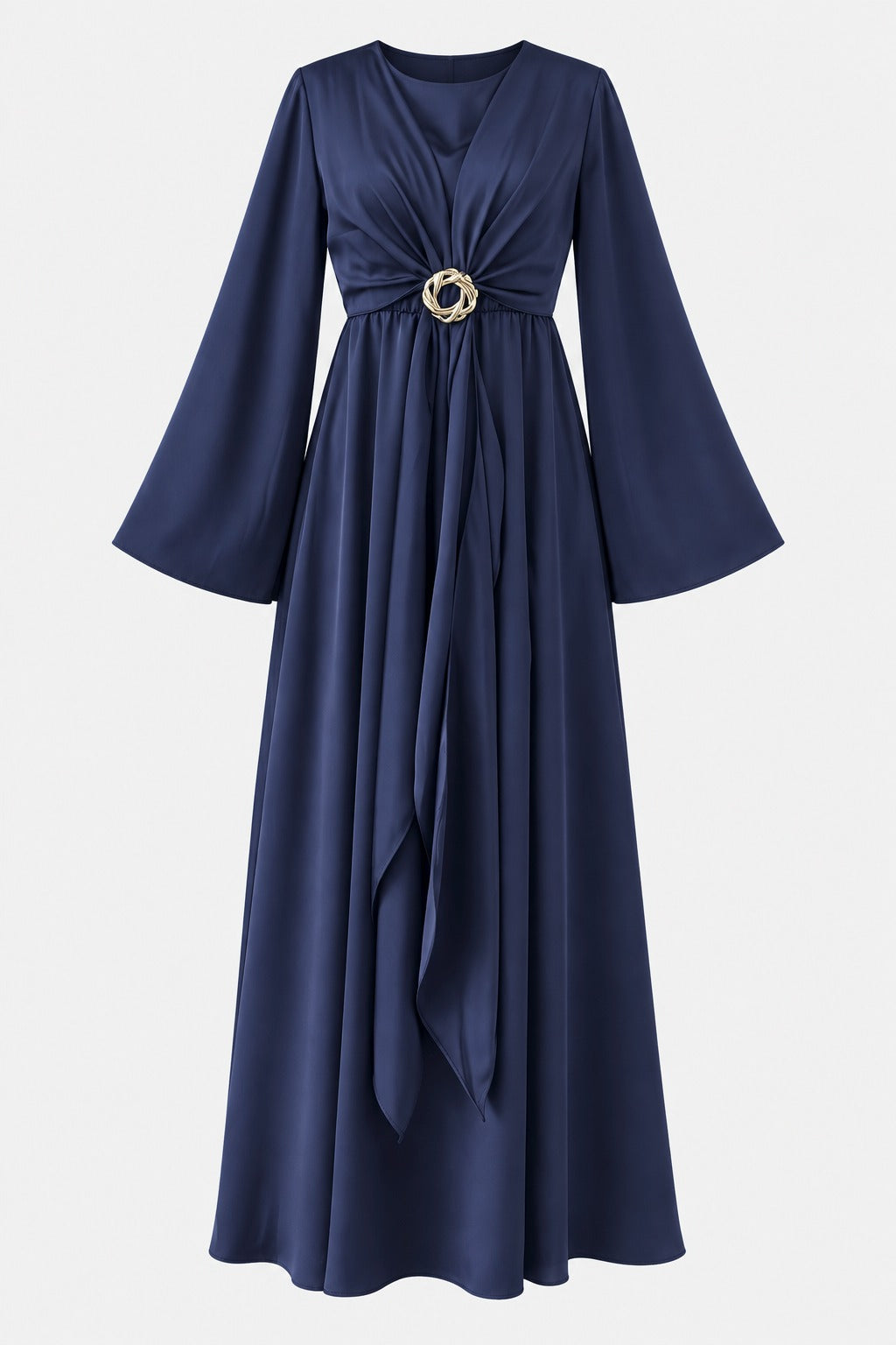 Cascading Knot Satin Maxi Dress
