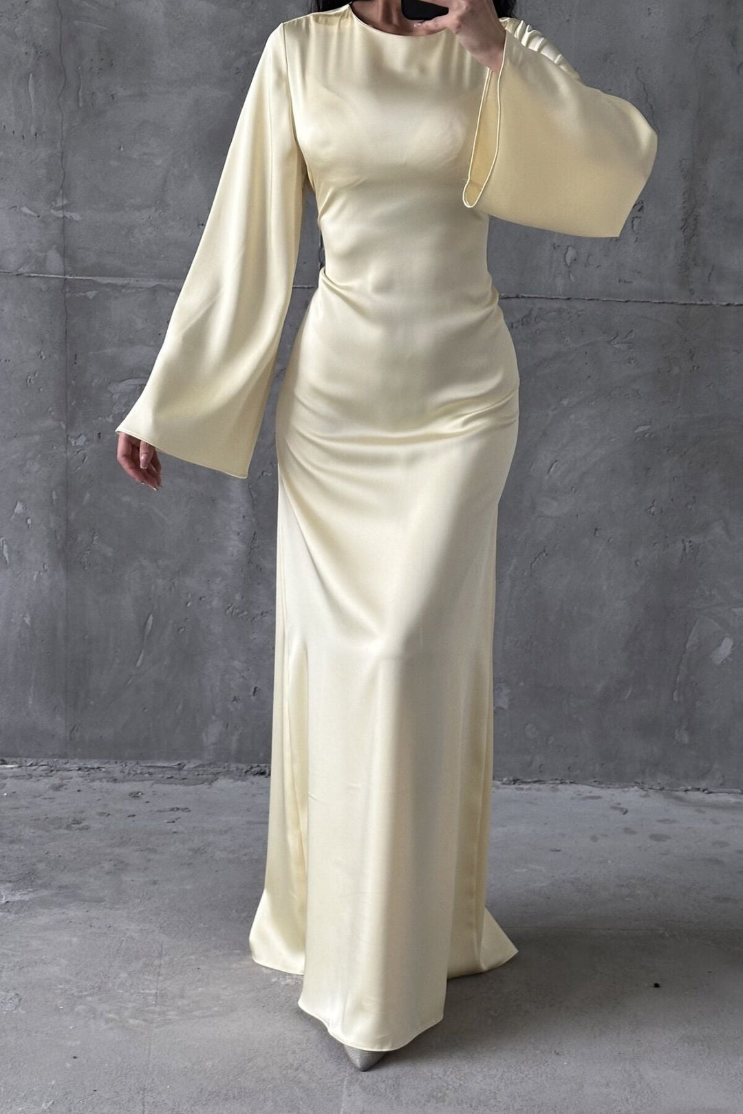 Classic Satin Evening Gown with Back Tie Detail