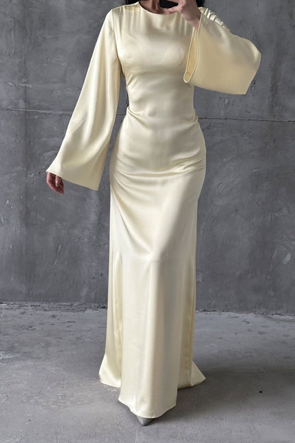 Classic Satin Evening Gown with Back Tie Detail