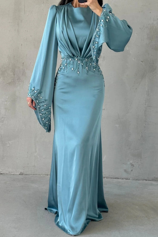 Celeste Drape Embellished Satin Gown 5281