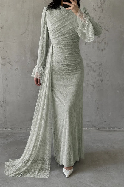The Rosalie Draped Lace Evening Gown