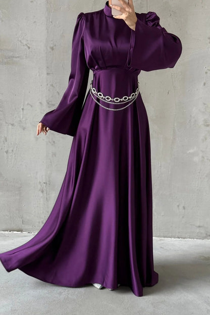 Elegant Detailed Waist Flounce Sleeve  Evening Dress 5064