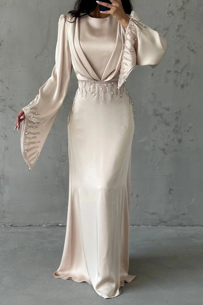 Celeste Drape Embellished Satin Gown 5281