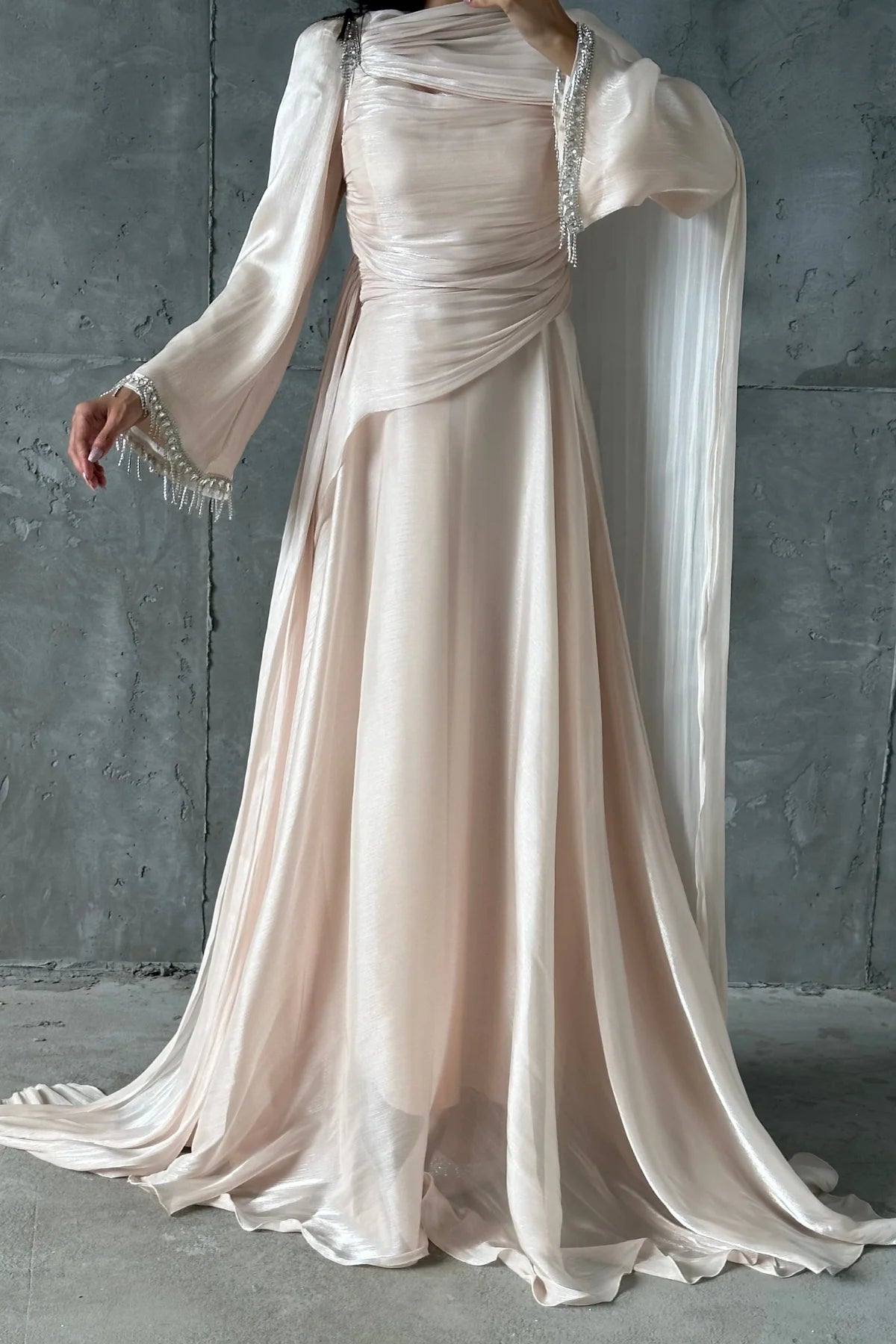 The Cansu Pearl Draped Evening Gown