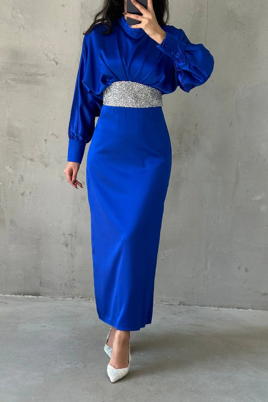 Modern Design Buttoned Satin Evening Dress 4930