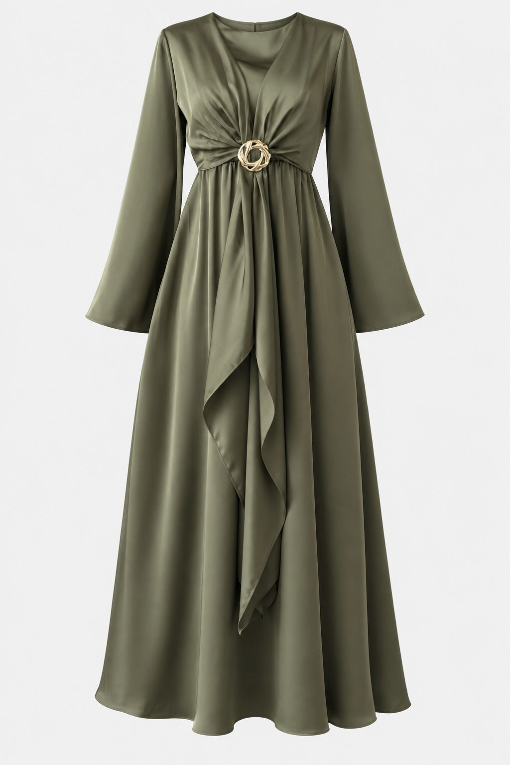 Cascading Knot Satin Maxi Dress