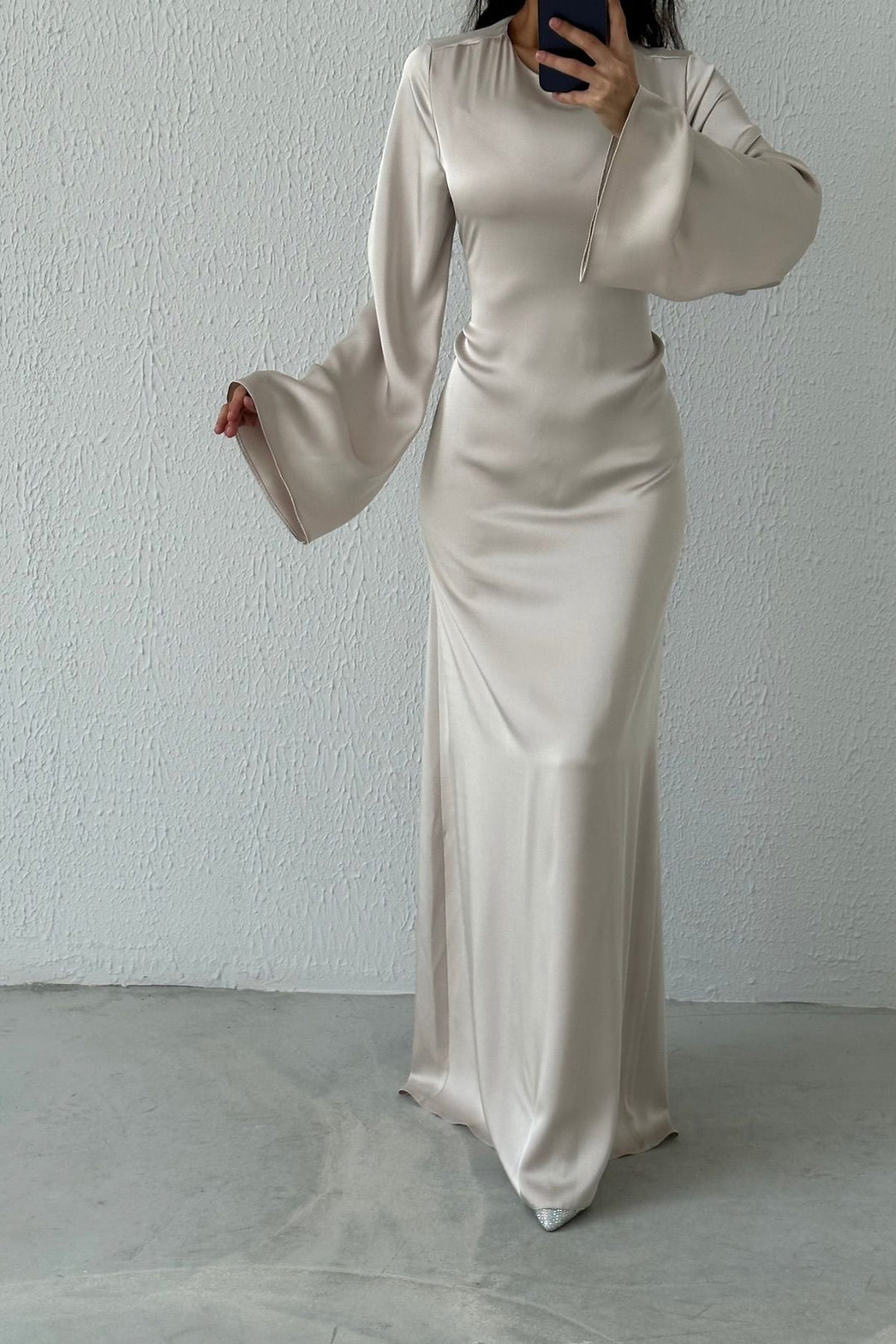 Classic Satin Evening Gown with Back Tie Detail