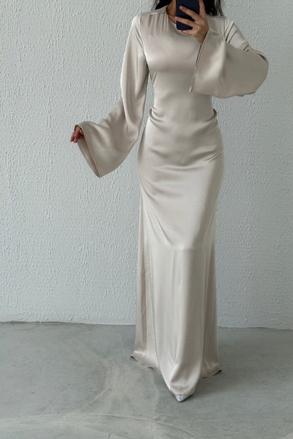 Classic Satin Evening Gown with Back Tie Detail