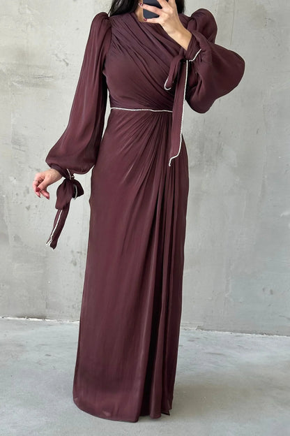 Pleated Beautiful Evening Dress with Bow Detail – Style 5019