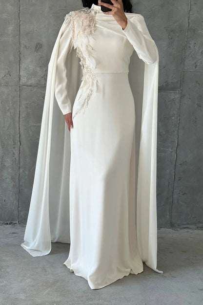 The Elara Floral Cape Evening Gown
