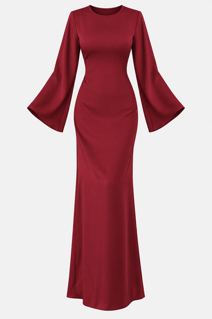 Classic Satin Evening Gown with Back Tie Detail