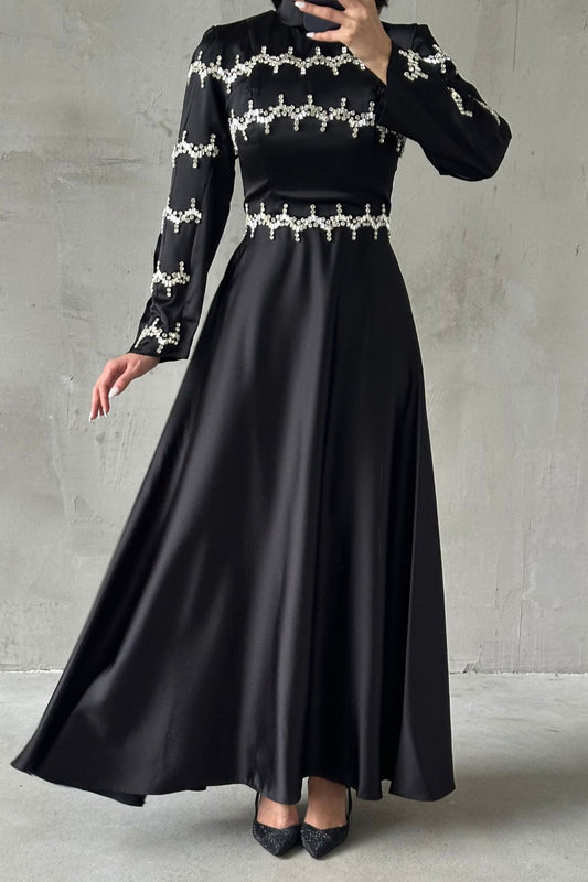 Elegant Embellished Satin Gown 1011