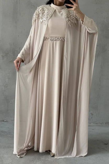 The Elara Embellished Cape Gown