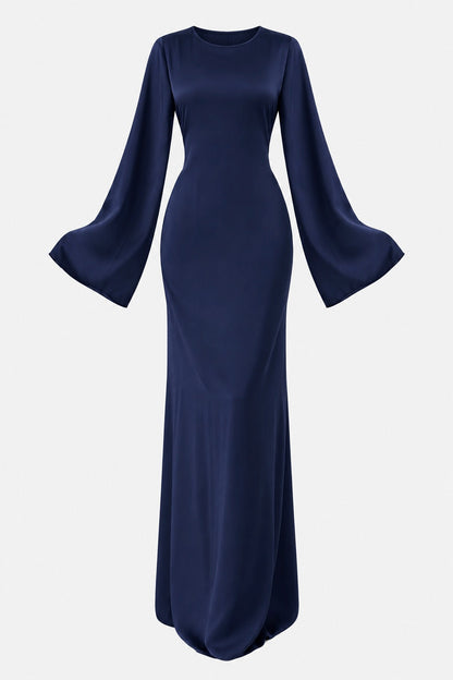 Classic Satin Evening Gown with Back Tie Detail
