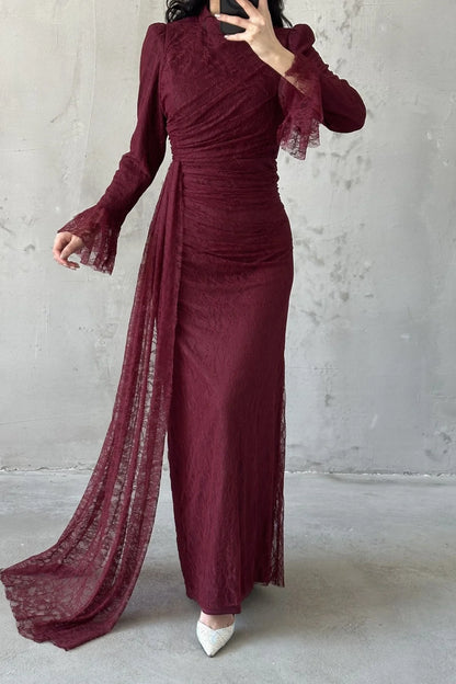 The Rosalie Draped Lace Evening Gown