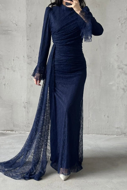 The Rosalie Draped Lace Evening Gown