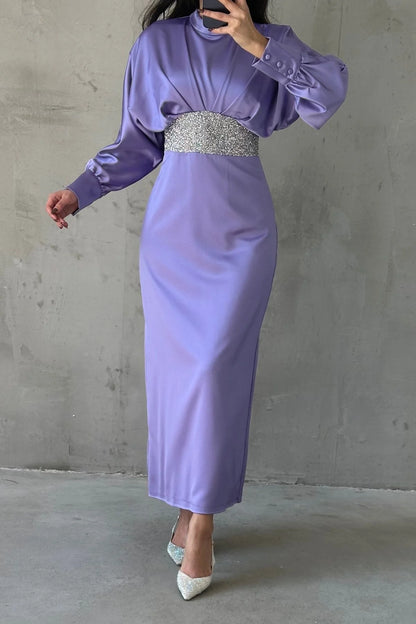 Modern Design Buttoned Satin Evening Dress 4930