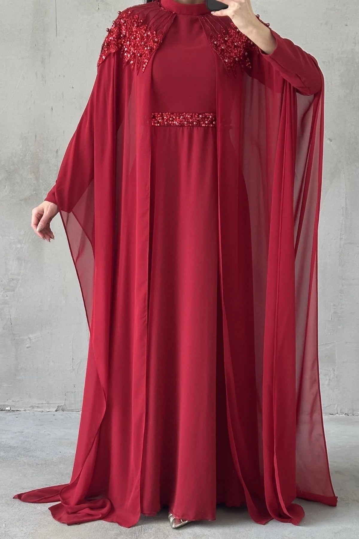 The Elara Embellished Cape Gown