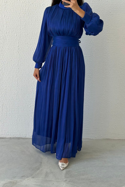 Elegant Pleated Organza Modest Evening Dress 4564