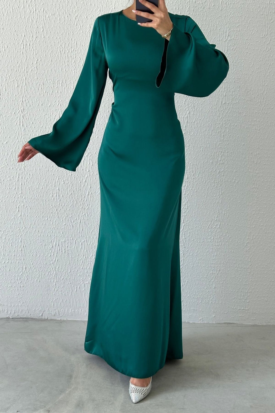 Classic Satin Evening Gown with Back Tie Detail