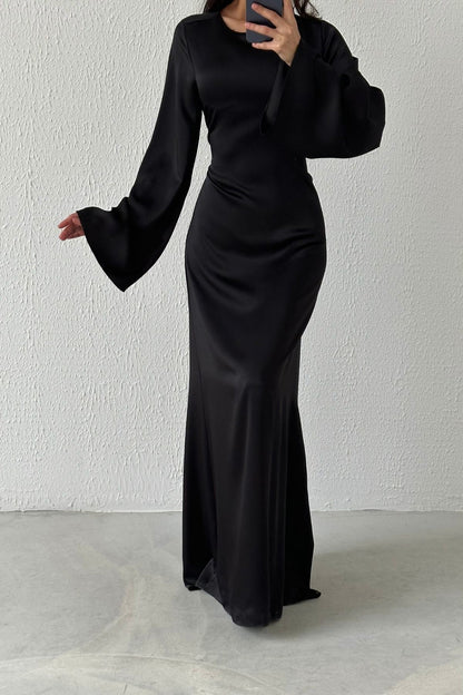 Classic Satin Evening Gown with Back Tie Detail