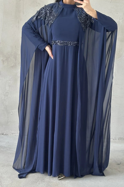 The Elara Embellished Cape Gown