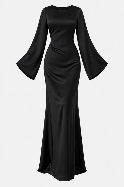 Classic Satin Evening Gown with Back Tie Detail