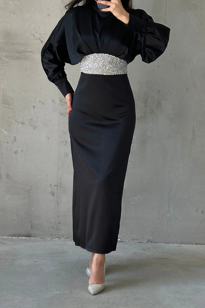 Modern Design Buttoned Satin Evening Dress 4930