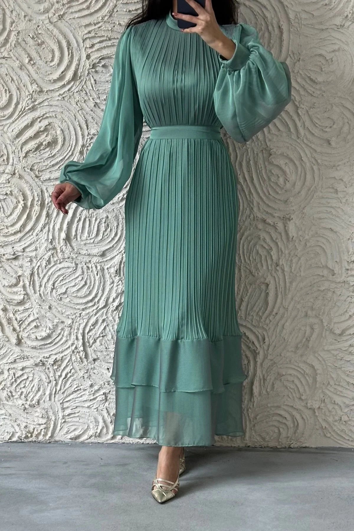 Amara Grace Pleated Chiffon Maxi Dress 4759