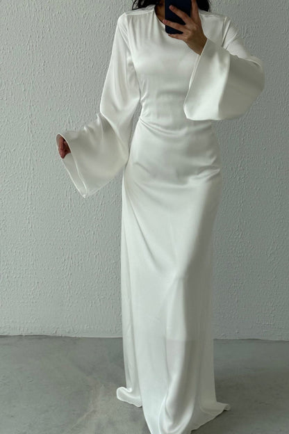 Classic Satin Evening Gown with Back Tie Detail