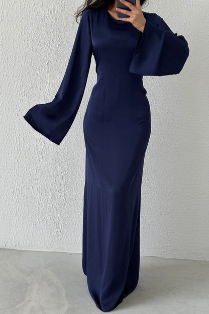 Classic Satin Evening Gown with Back Tie Detail