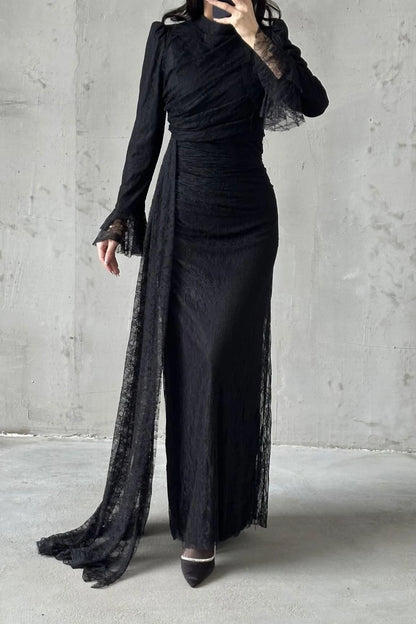 The Rosalie Draped Lace Evening Gown
