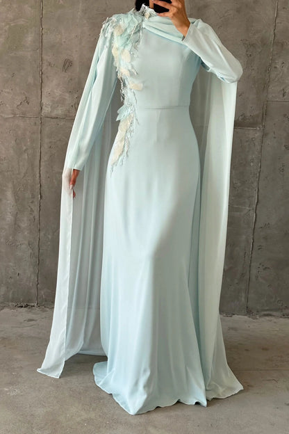 The Elara Floral Cape Evening Gown
