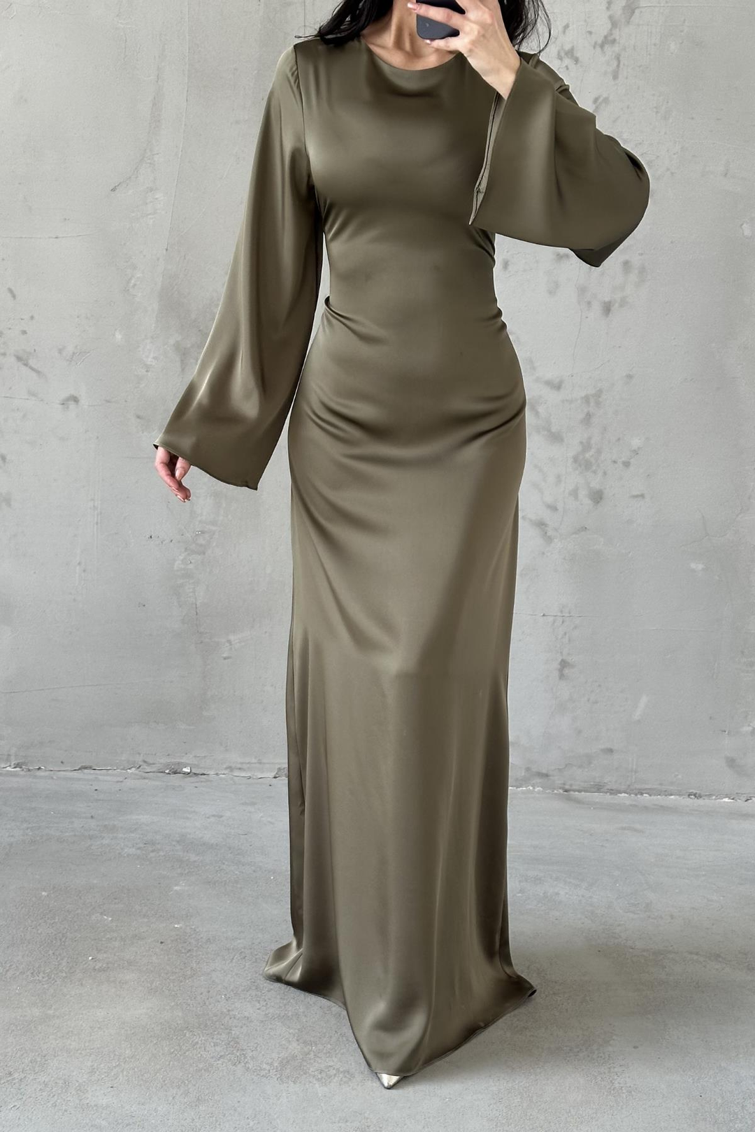 Classic Satin Evening Gown with Back Tie Detail