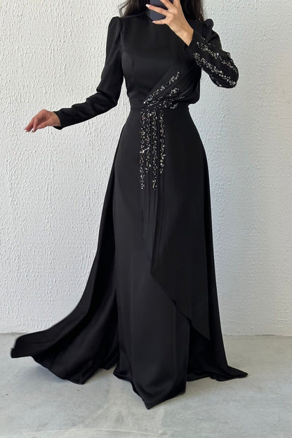 Glamorous Ruffle Stone Detailed Satin Evening Dress 6971