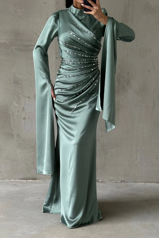 Radiant Flow Embellished Satin Evening Dress 49770