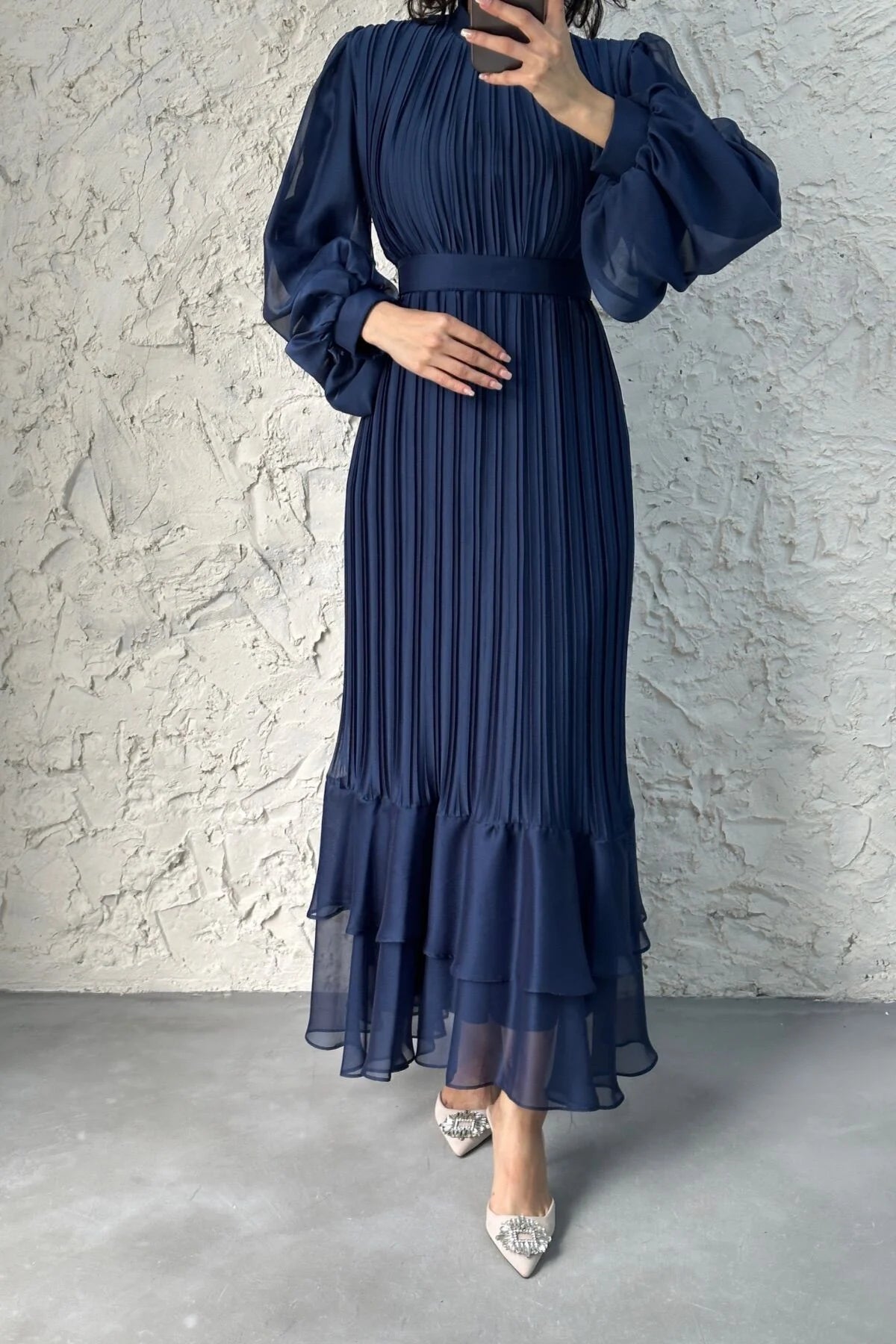 Amara Grace Pleated Chiffon Maxi Dress 4759