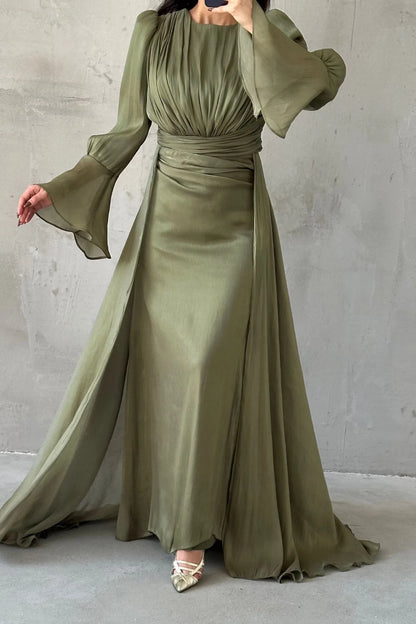Drape and Cape Detailed Janjan Evening Dress 4986