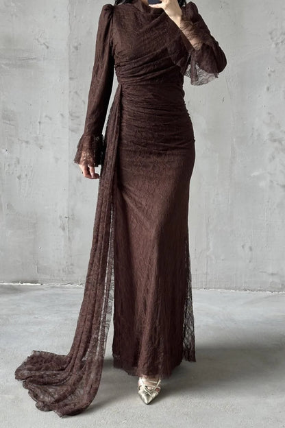 The Rosalie Draped Lace Evening Gown