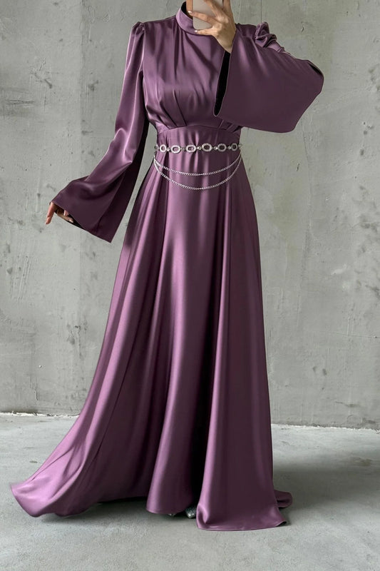 Elegant Detailed Waist Flounce Sleeve  Evening Dress 5064