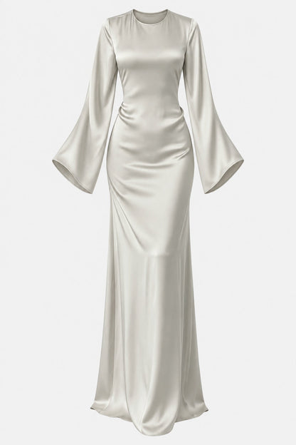 Classic Satin Evening Gown with Back Tie Detail