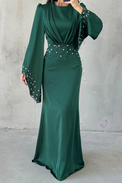 Celeste Drape Embellished Satin Gown 5281