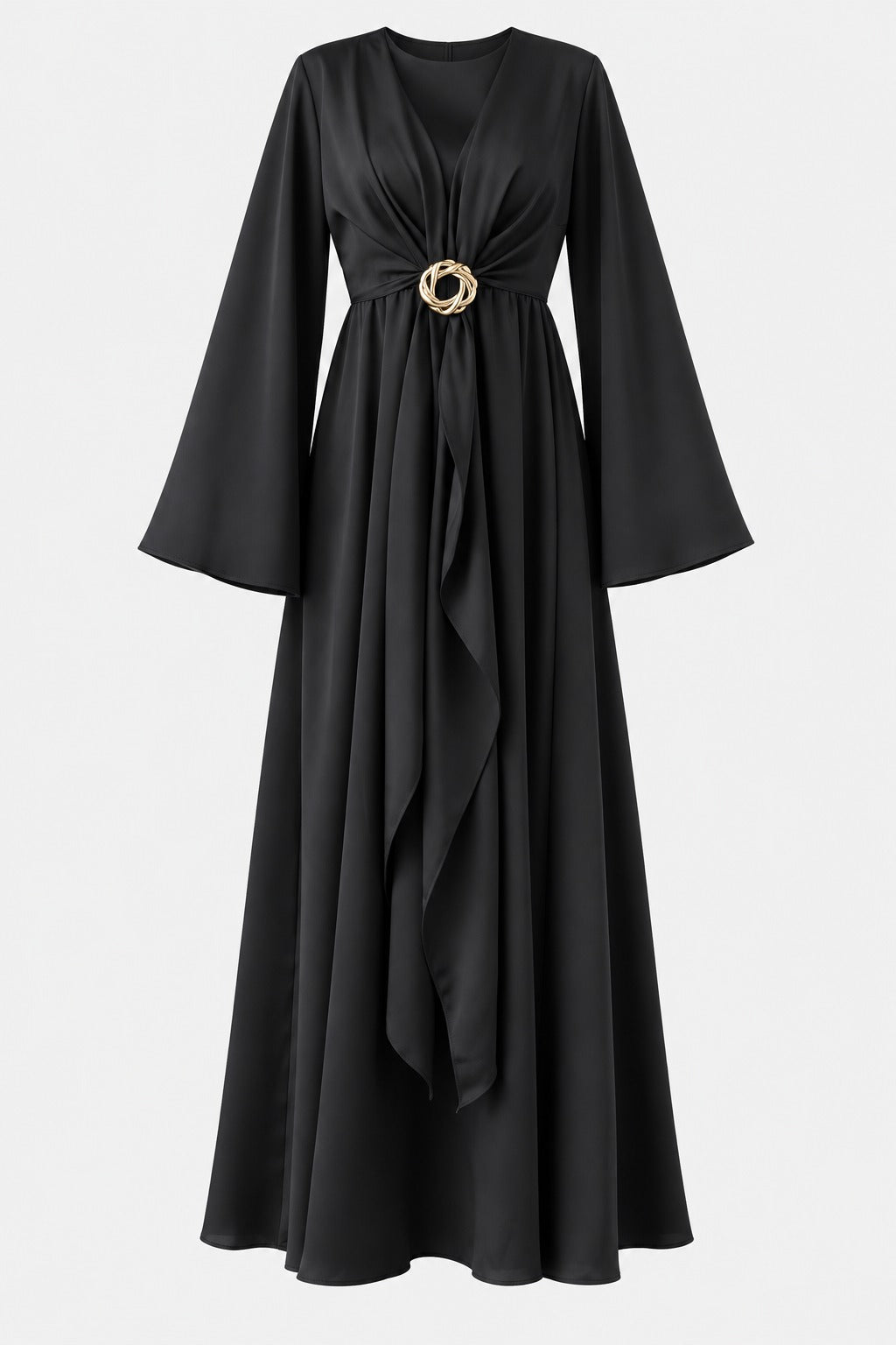 Cascading Knot Satin Maxi Dress