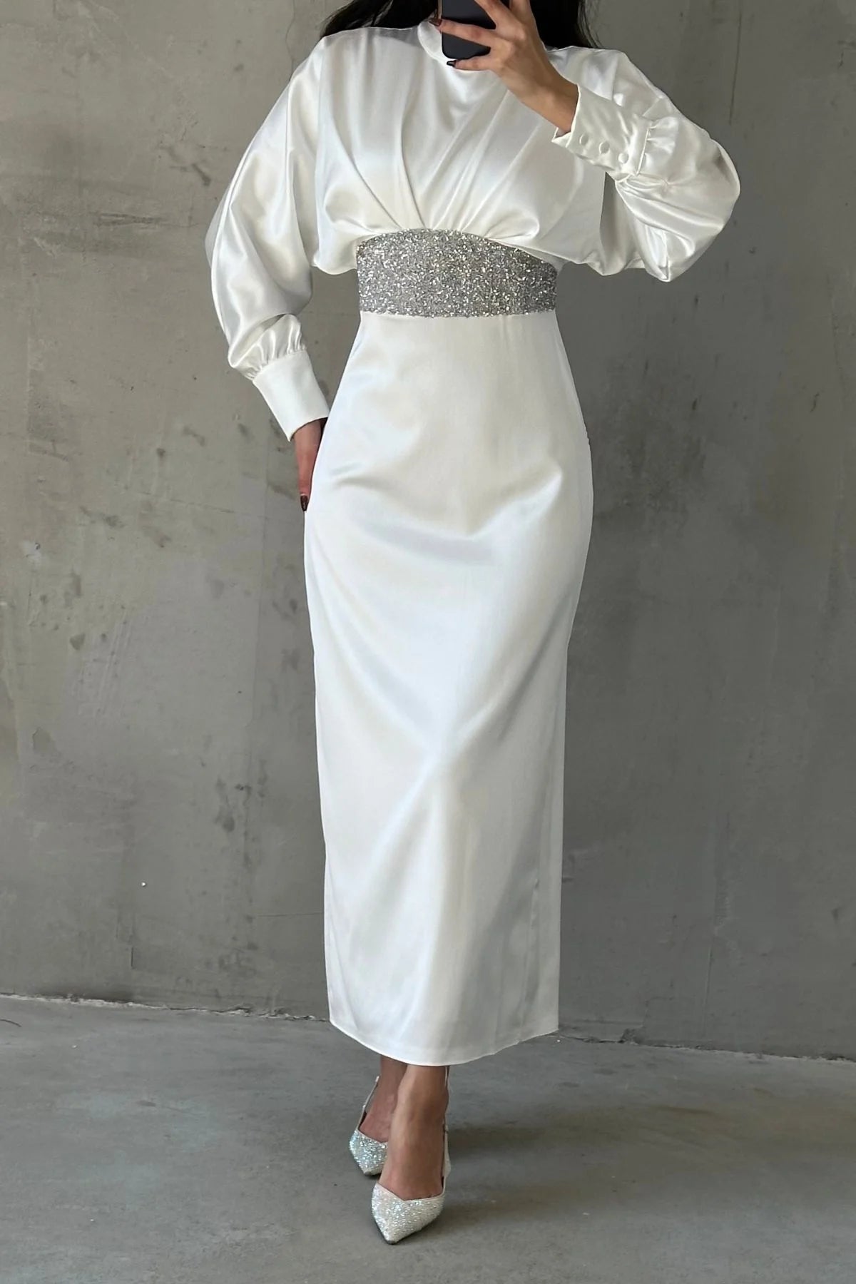 Glitter Waist Detail Bridal Evening Dress 4930